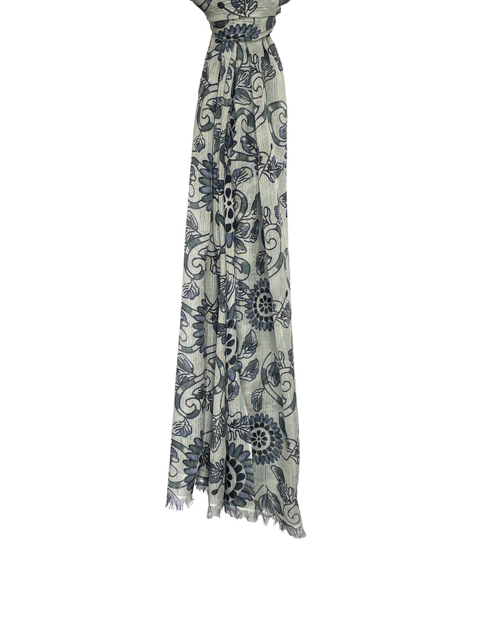 Denis Colomb Lotus Print Shawl Pale Jade + Midnight Blue + Dark Jade + Pale Sapphire