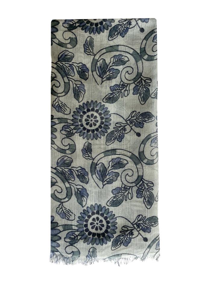denis colomb Lotus Print Shawl Pale Jade + Midnight Blue + Dark Jade + Pale Sapphire