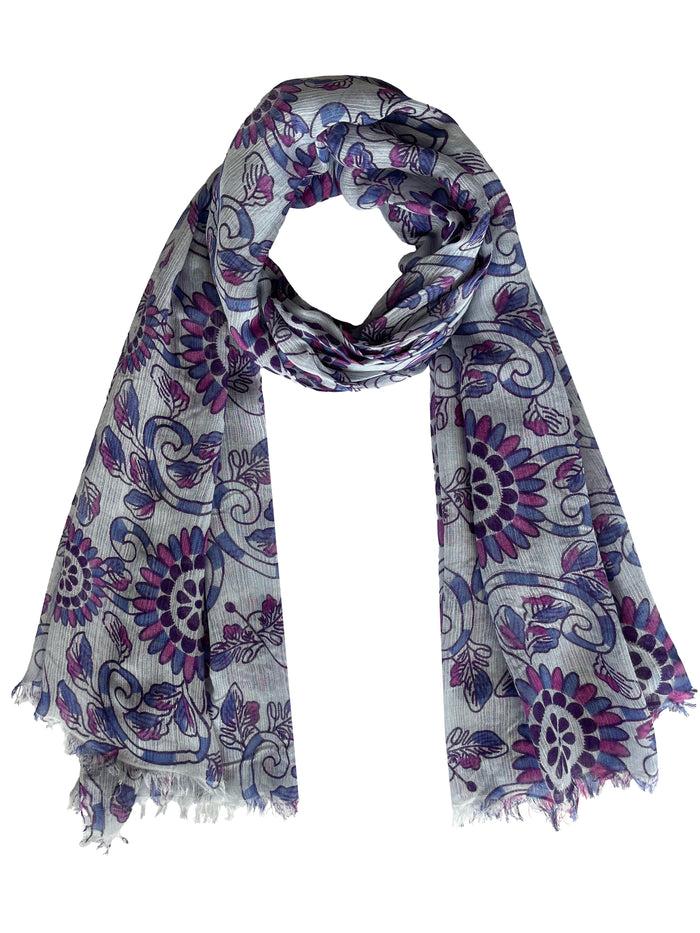 Denis Colomb Lotus Print Shawl Pearl Blue + Indigo + Ultramarine + Shocking Pink