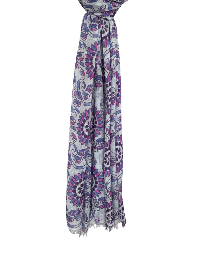 Denis Colomb Lotus Print Shawl Pearl Blue + Indigo + Ultramarine + Shocking Pink