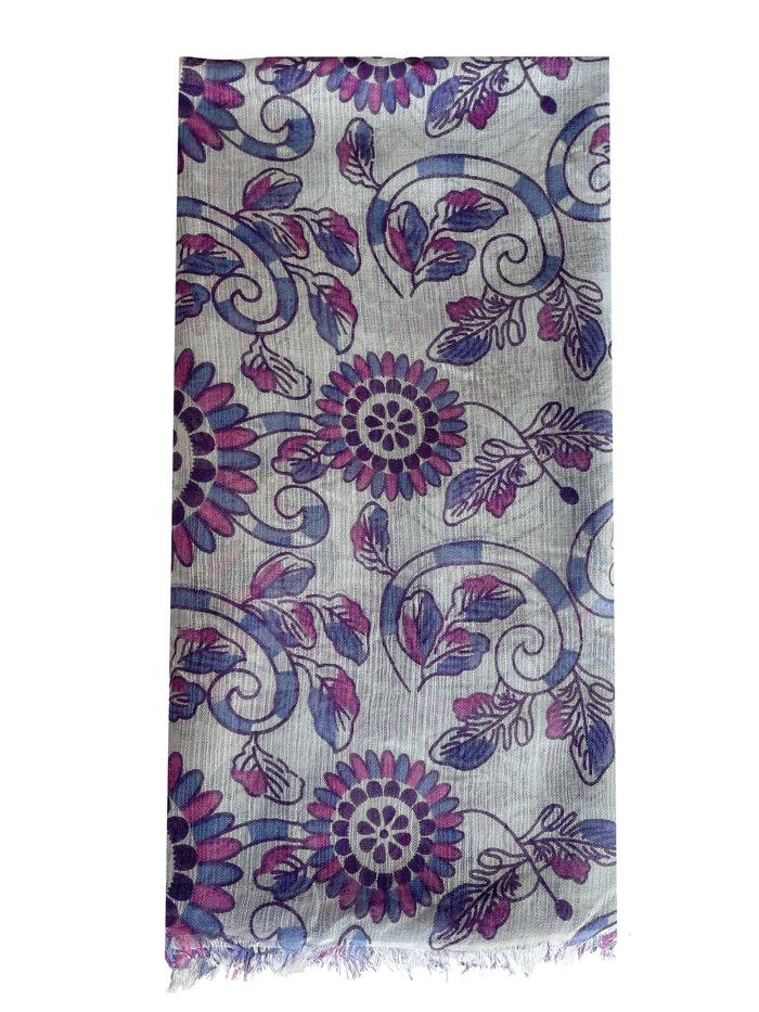 denis colomb Lotus Print Shawl Pearl Blue + Indigo + Ultramarine + Shocking Pink