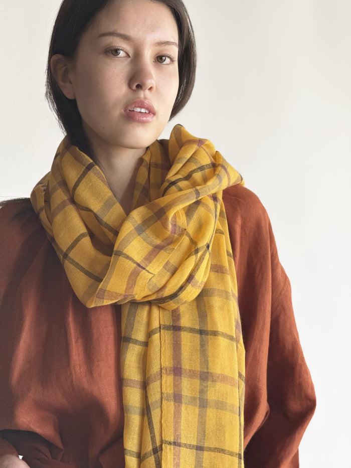 Denis Colomb Madras Plaid Stole L'or+Khaki+Chocolate Chaud+Black