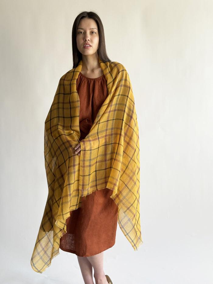 denis colomb Madras Plaid Stole L'or+Khaki+Chocolate Chaud+Black