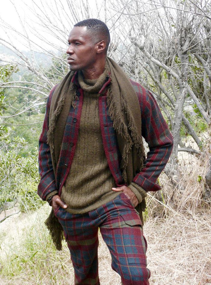 Denis Colomb Men's Gaucho Jacket Dark Khaki Brown+Tibetan Red Monk+Charcoal