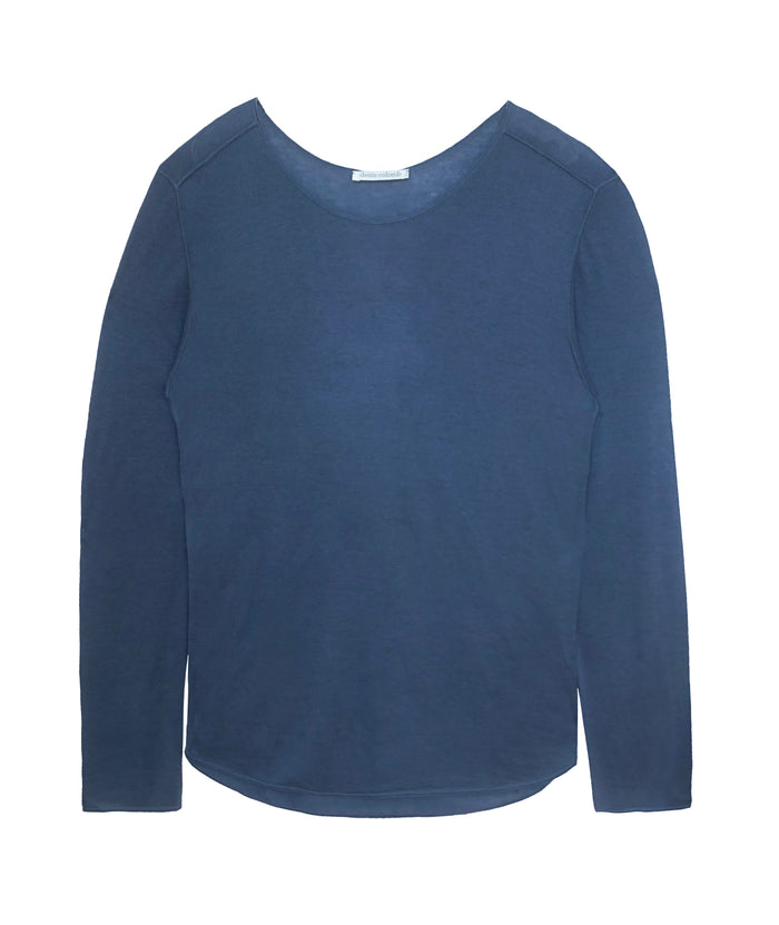 denis colomb Men's Hand Knit Boat Neck Sweater indigo