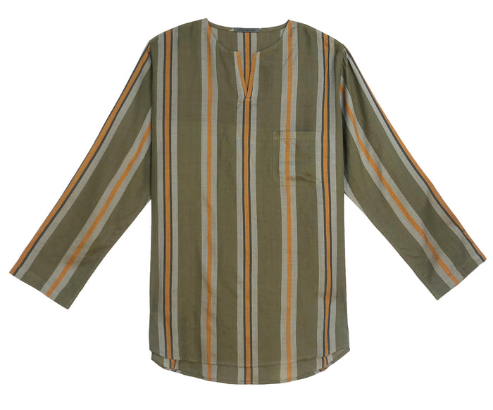 denis colomb Men's Juban Tunic Dark Golden Brown+Tibetan Orange+Charcoal