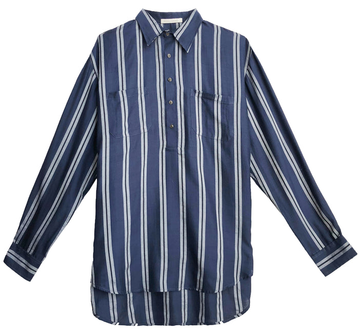 denis colomb Men's Loose Kurta Shirt Indigo/Desert Sky Blue/Black