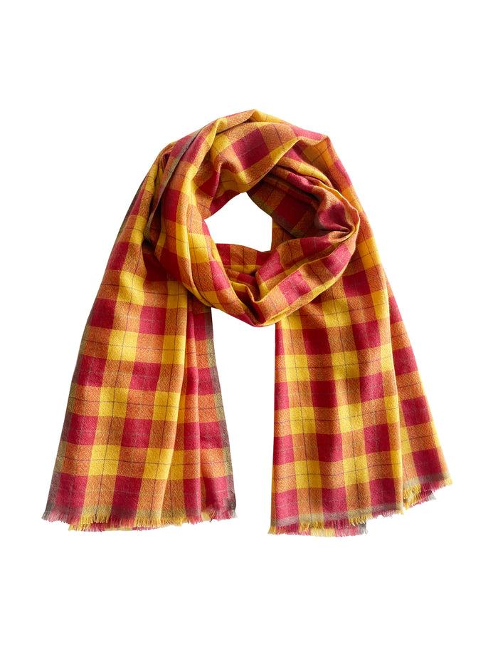 Denis Colomb Mera Large Plaid Stole Pompei Red+Honey+Charcoal+Burnt Tea Leaves
