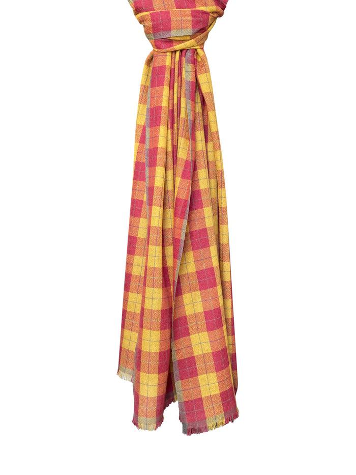 Denis Colomb Mera Large Plaid Stole Pompei Red+Honey+Charcoal+Burnt Tea Leaves