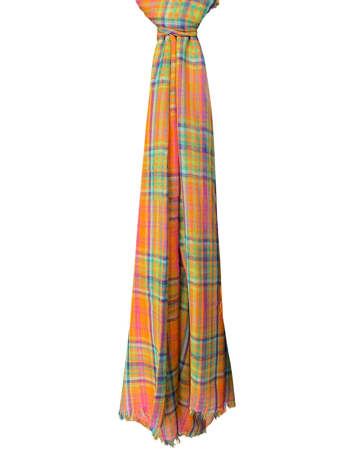 Denis Colomb Miao Plaid Shawl Orange + Teal + Raspberry