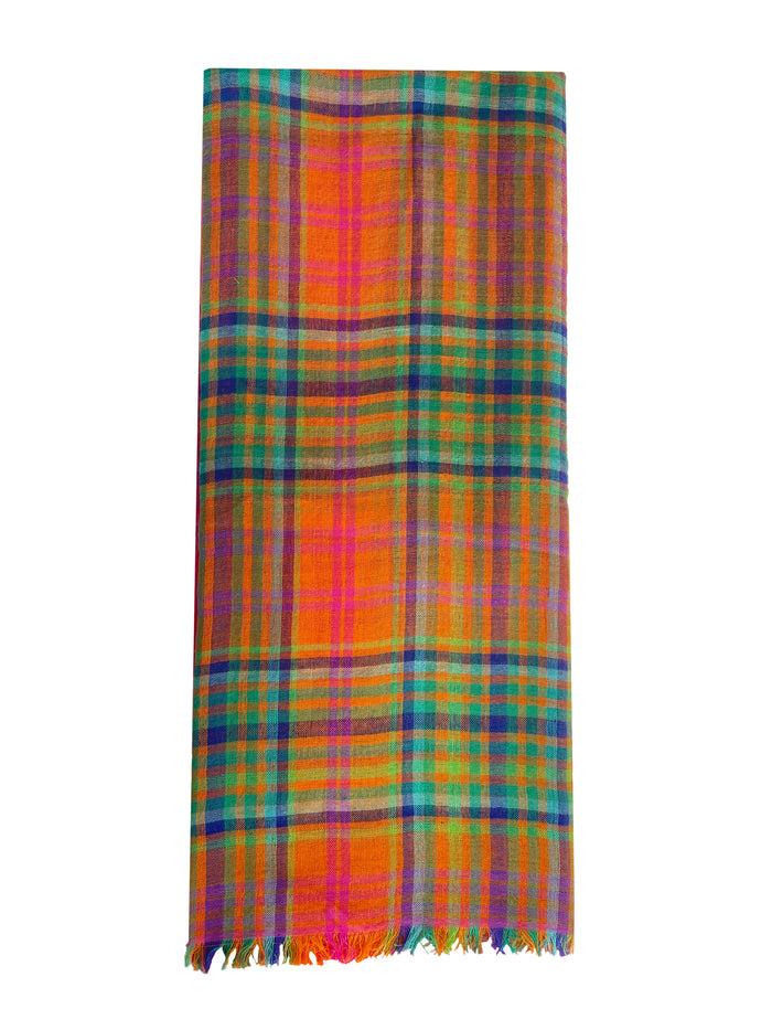 denis colomb Miao Plaid Shawl Orange + Teal + Raspberry