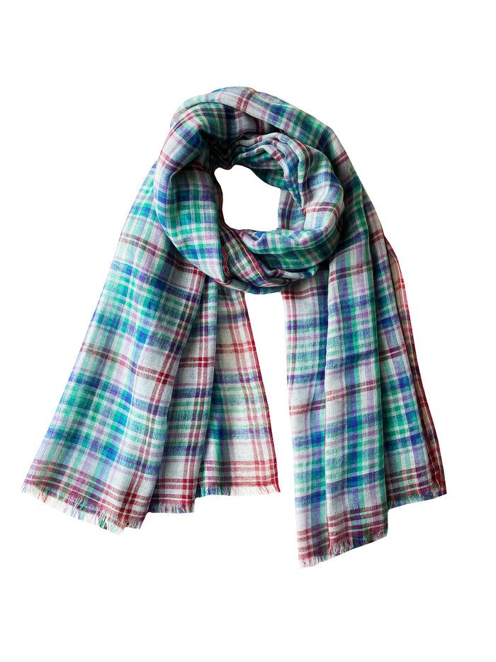Denis Colomb Miao Plaid Shawl Tourmaline+Indigo Green+Emeraude+Deep Purple+Tibetan Red Monk+Blue Cobalt