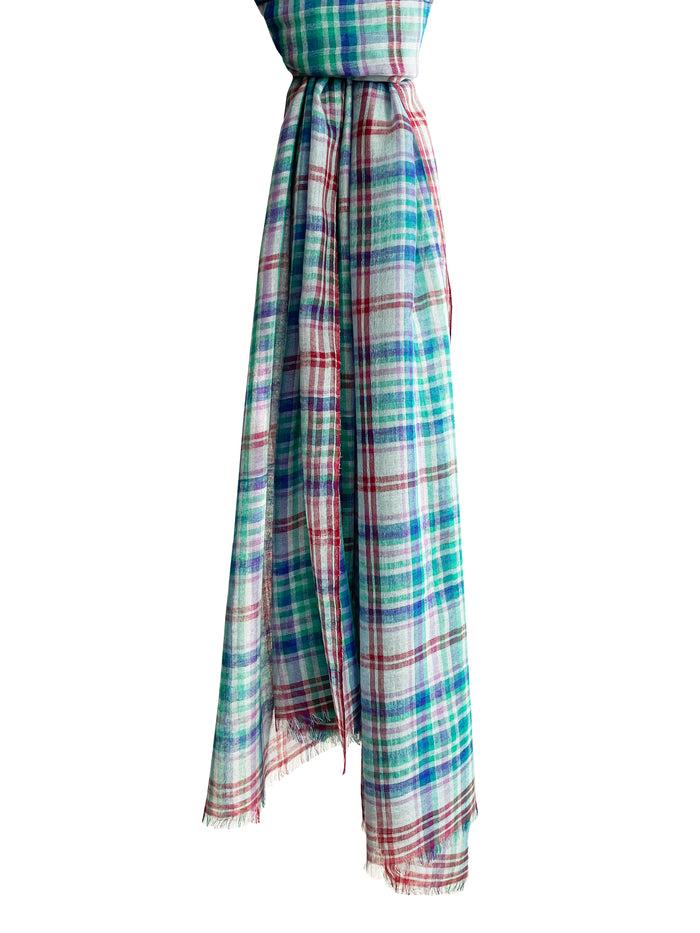 Denis Colomb Miao Plaid Shawl Tourmaline+Indigo Green+Emeraude+Deep Purple+Tibetan Red Monk+Blue Cobalt