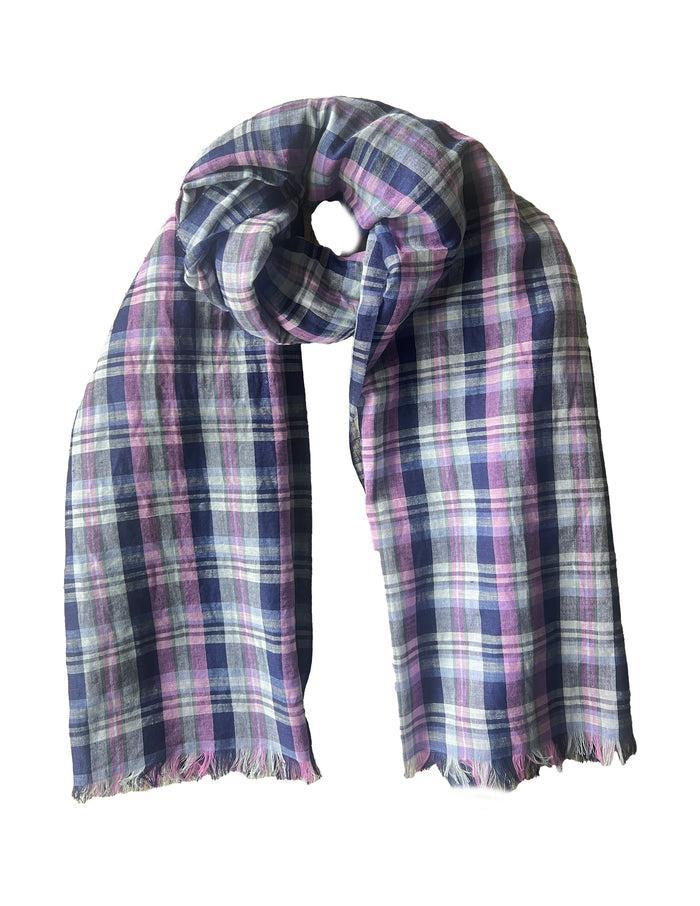 Denis Colomb Monsoon Plaid Stole MID BLUE+PEARL B+ULTRAMARINE+DK JADE+SH PINK