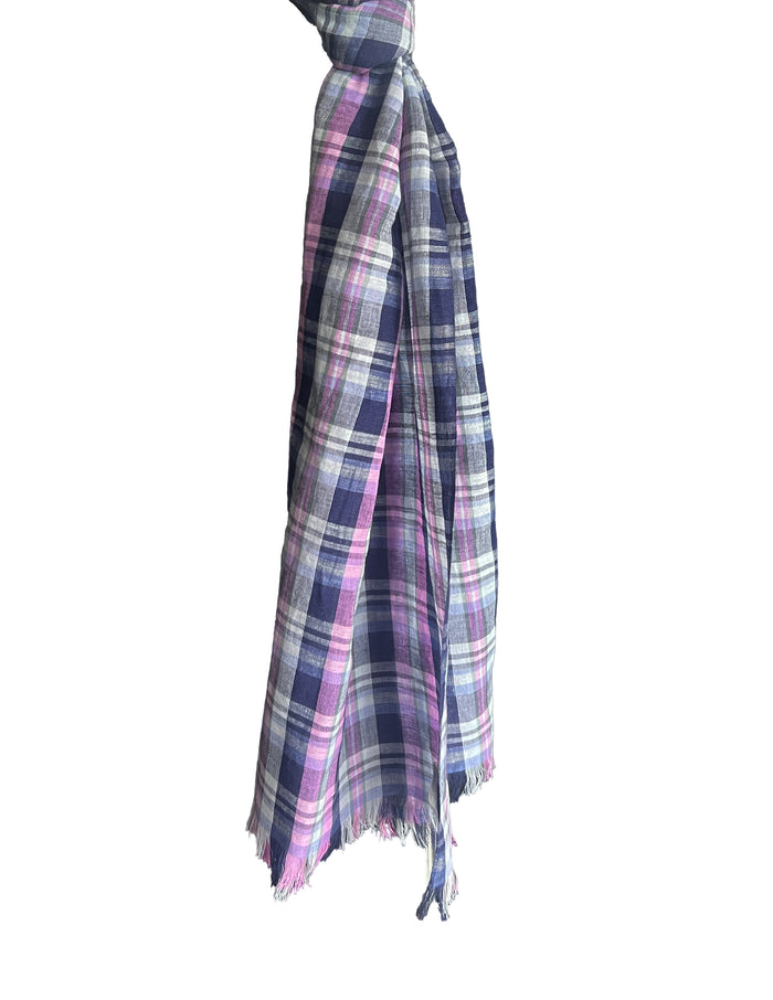 Denis Colomb Monsoon Plaid Stole MID BLUE+PEARL B+ULTRAMARINE+DK JADE+SH PINK