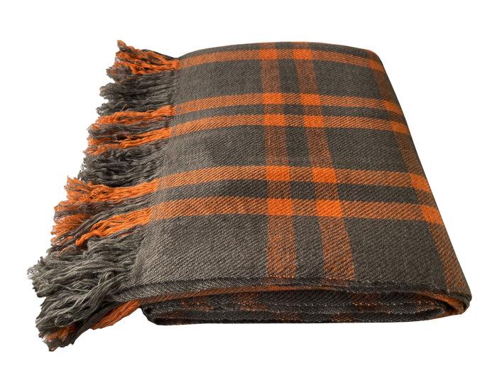 Denis Colomb Nara Blanket Dark Khaki Brown + Tibetan Orange