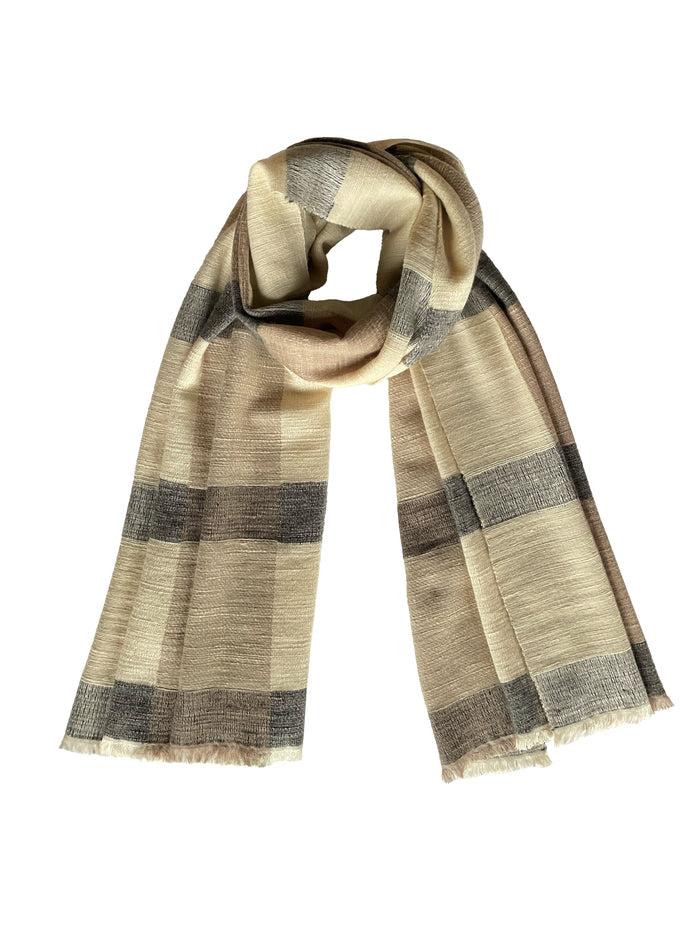 Denis Colomb Natural Check Toosh Stole White + Light Grey + Coffee + Charcoal