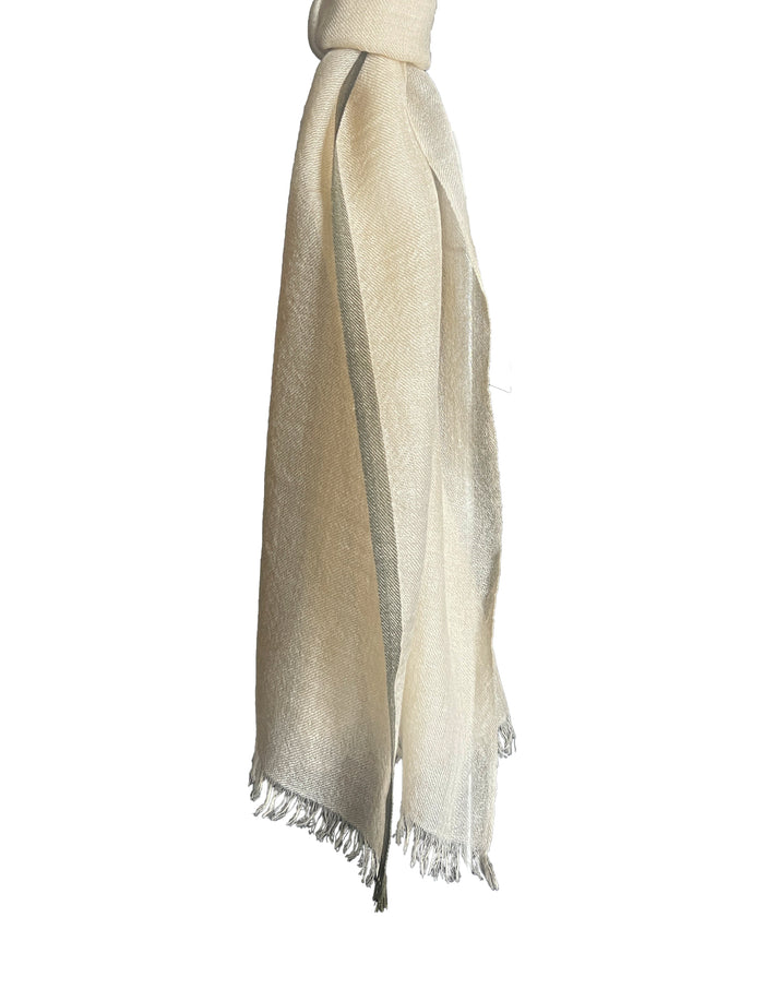 Denis Colomb Natural Stripe Feather Toosh Shawl BEIGE MELANGE + DK OLIVE