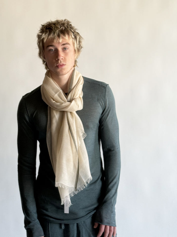 denis colomb Natural Stripe Feather Toosh Shawl BEIGE MELANGE + DK OLIVE