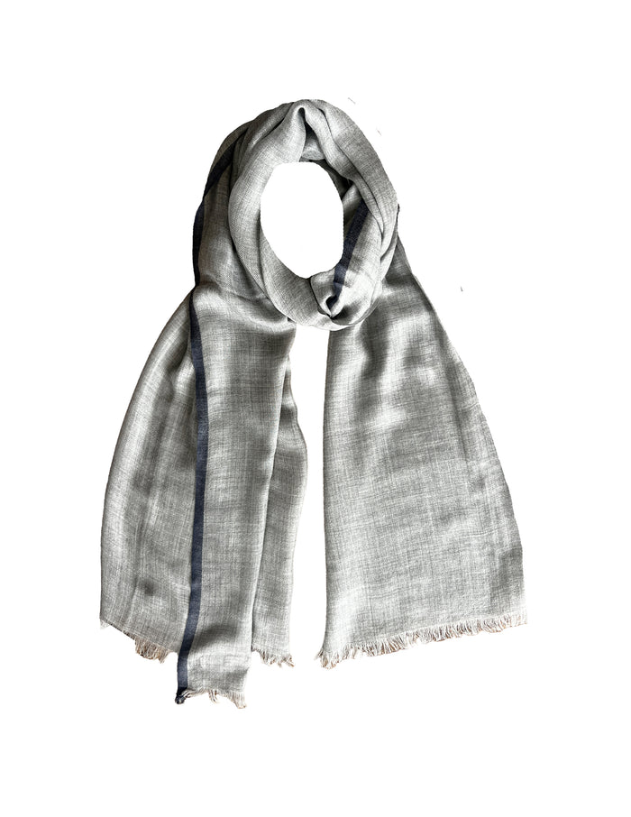 Denis Colomb Natural Stripe Feather Toosh Shawl LT  GREY MELANGE + MIDNIGHT BLUE