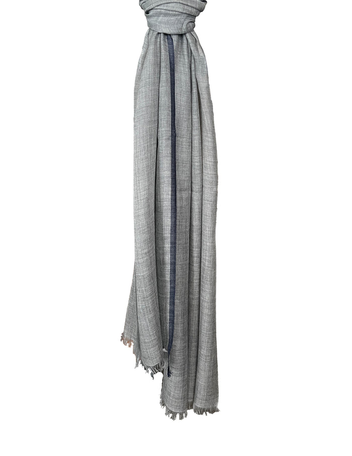 Denis Colomb Natural Stripe Feather Toosh Shawl LT  GREY MELANGE + MIDNIGHT BLUE
