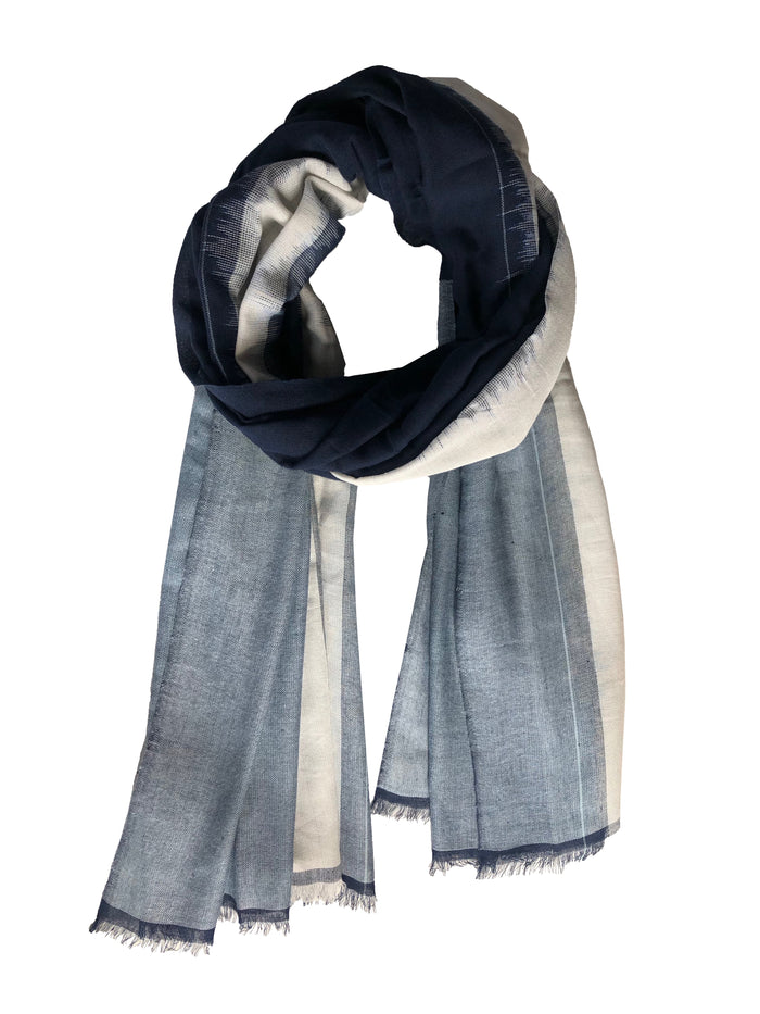 Denis Colomb Oasis Ikat Stole Cash Blue+Cobalt Blue+White+Black