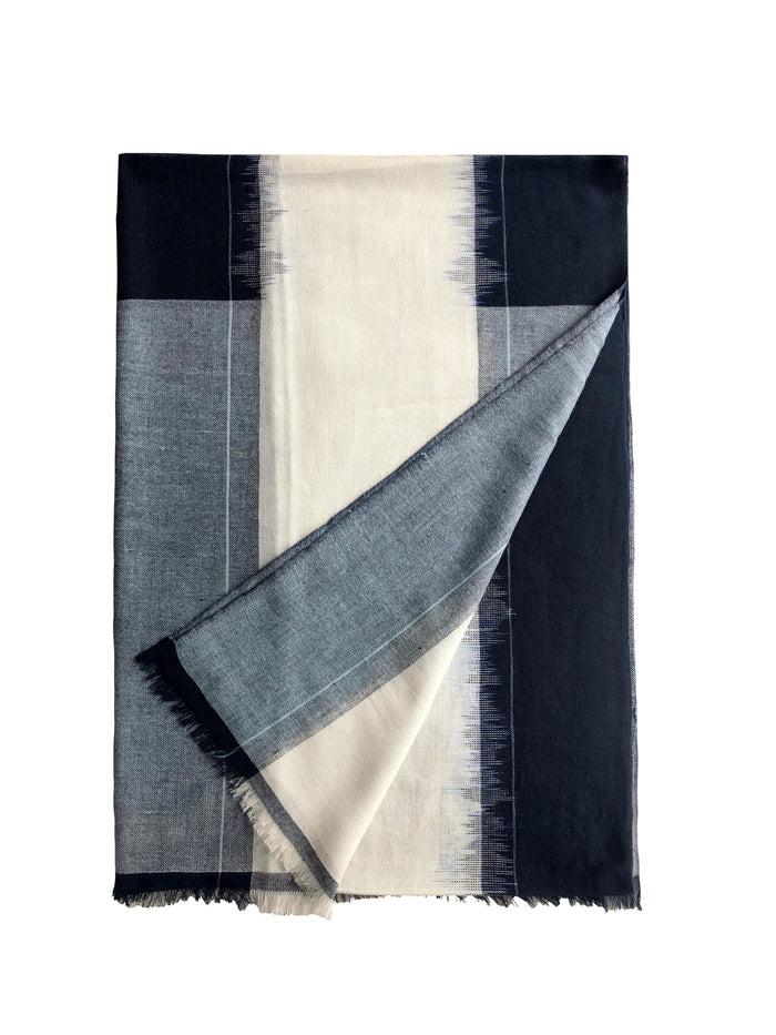 Denis Colomb Oasis Ikat Stole Cash Blue+Cobalt Blue+White+Black