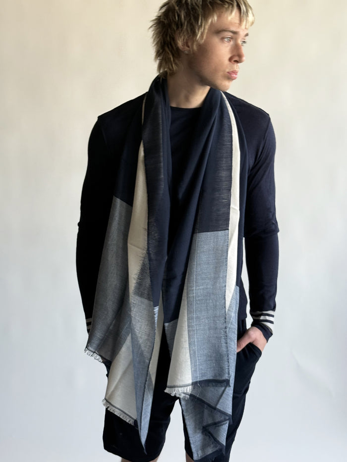 denis colomb Oasis Ikat Stole Cash Blue+Cobalt Blue+White+Black