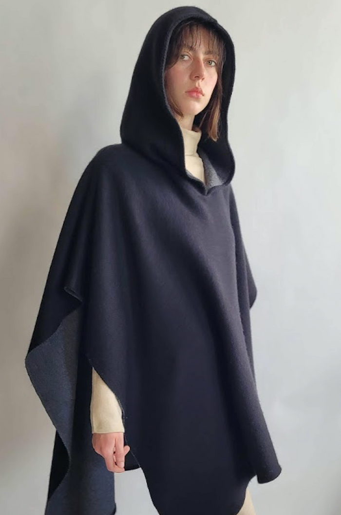 Denis Colomb Reversible Hooded Poncho Charcoal + Black