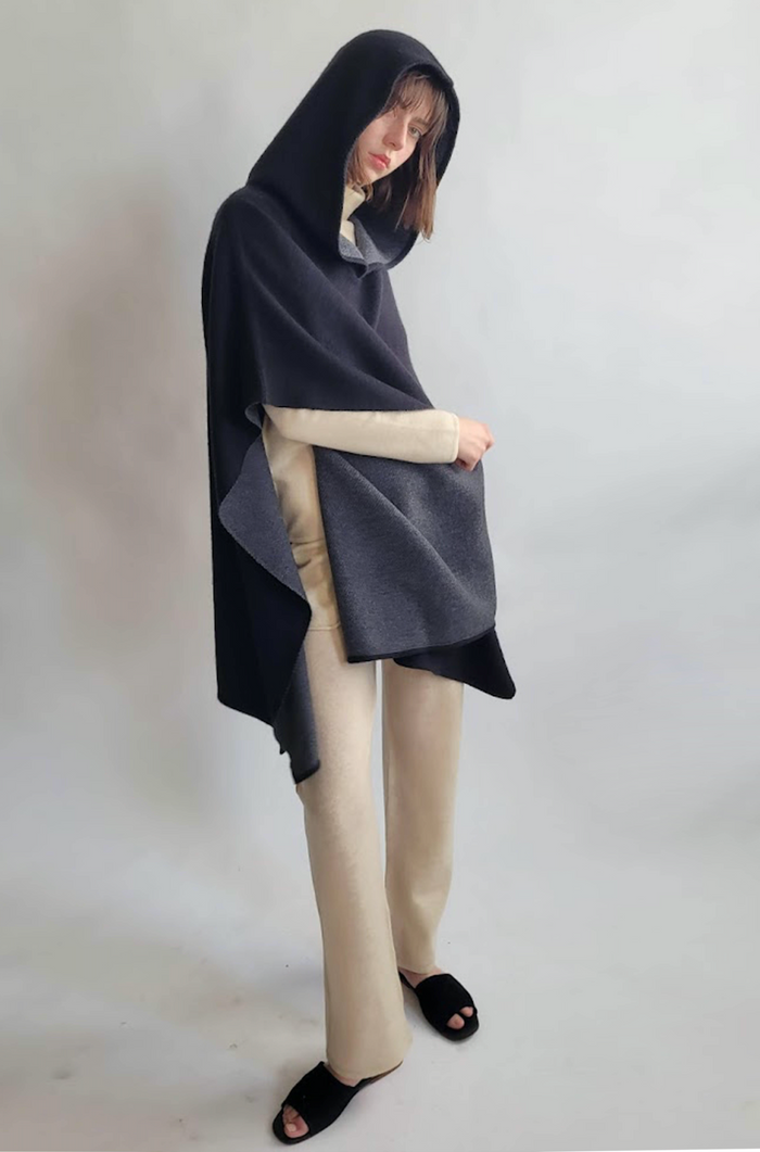 denis colomb Reversible Hooded Poncho Charcoal + Black
