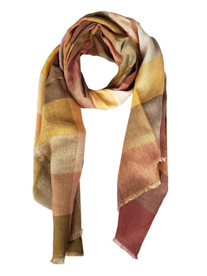 Denis Colomb Sahara Checks Shawl Dark Military Green + Burning Sand + L'or