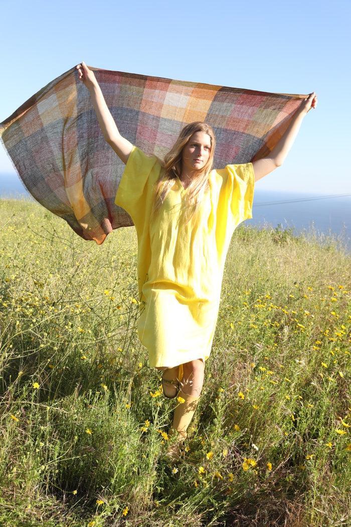 Denis Colomb Sahara Checks Shawl Dark Military Green + Burning Sand + L'or