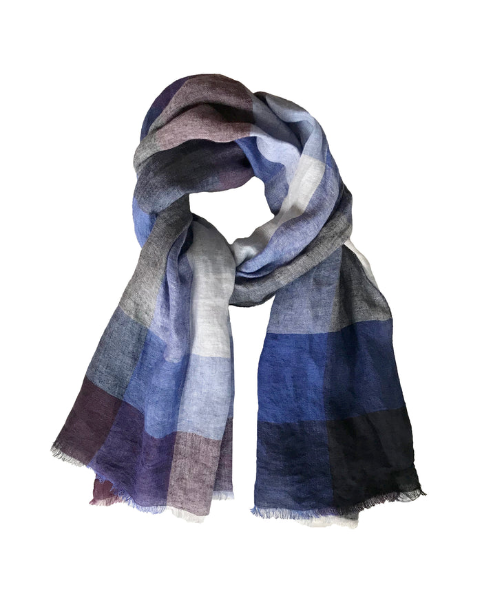 Denis Colomb Sahara Checks Shawl Midnight Blue+Cobalt Blue+Cashmere Blue+White+Persian Jewel+Purple Plumeria