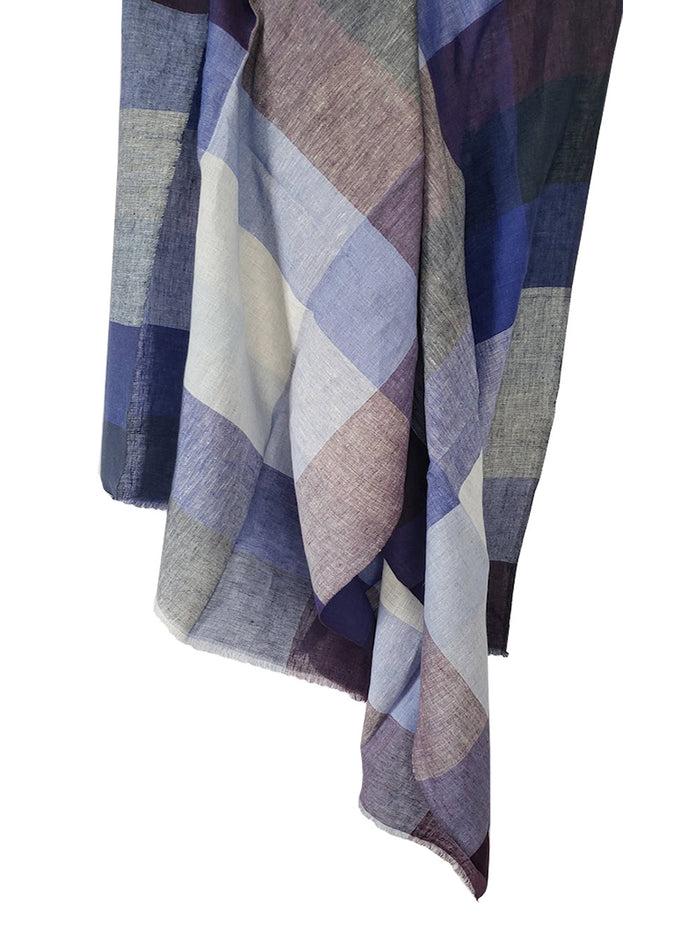 denis colomb Sahara Checks Shawl Midnight Blue+Cobalt Blue+Cashmere Blue+White+Persian Jewel+Purple Plumeria