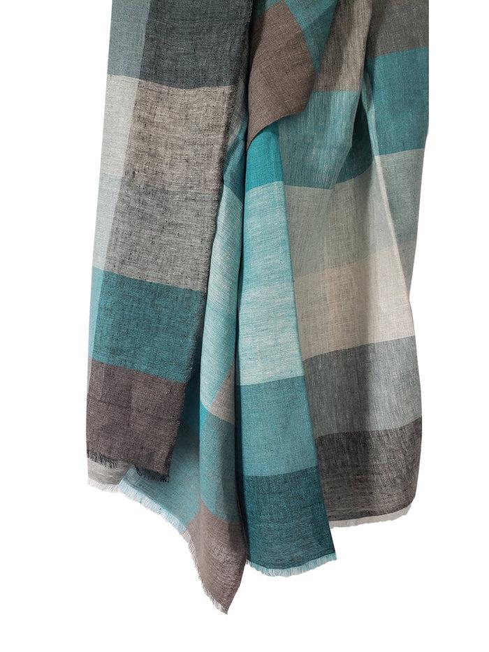 denis colomb Sahara Checks Shawl Peacock blue +bl mist + charcoal