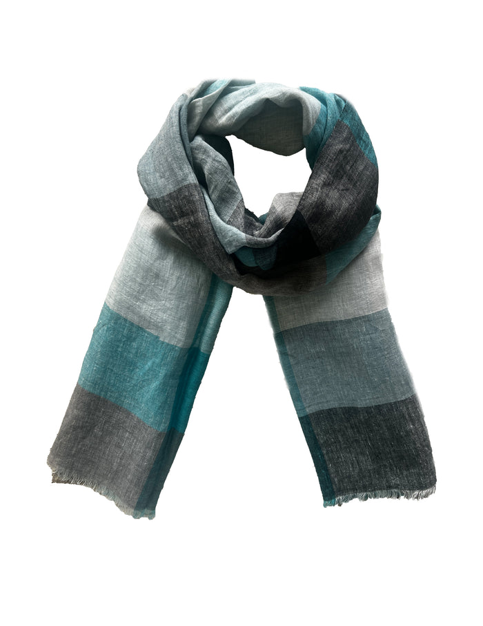 Denis Colomb Sahara Checks Shawl PEACOCK BLUE+BLUE MIST+CHARCOAL+LIGHT GREY