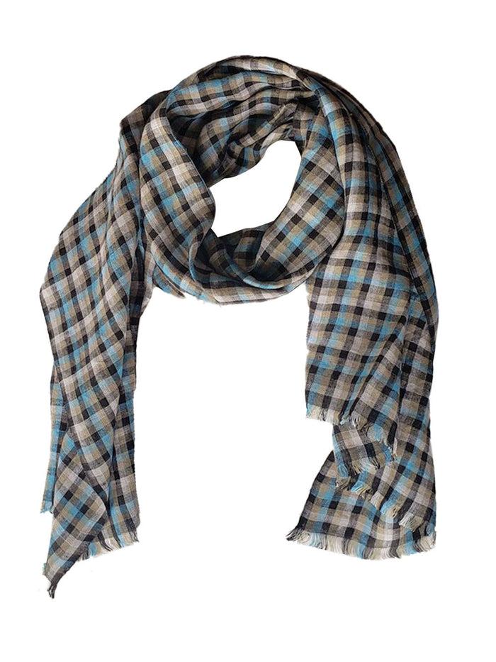 Denis Colomb Samba Checks Shawl Black + Elephant Skin + Peacock Blue + Jungle Khaki