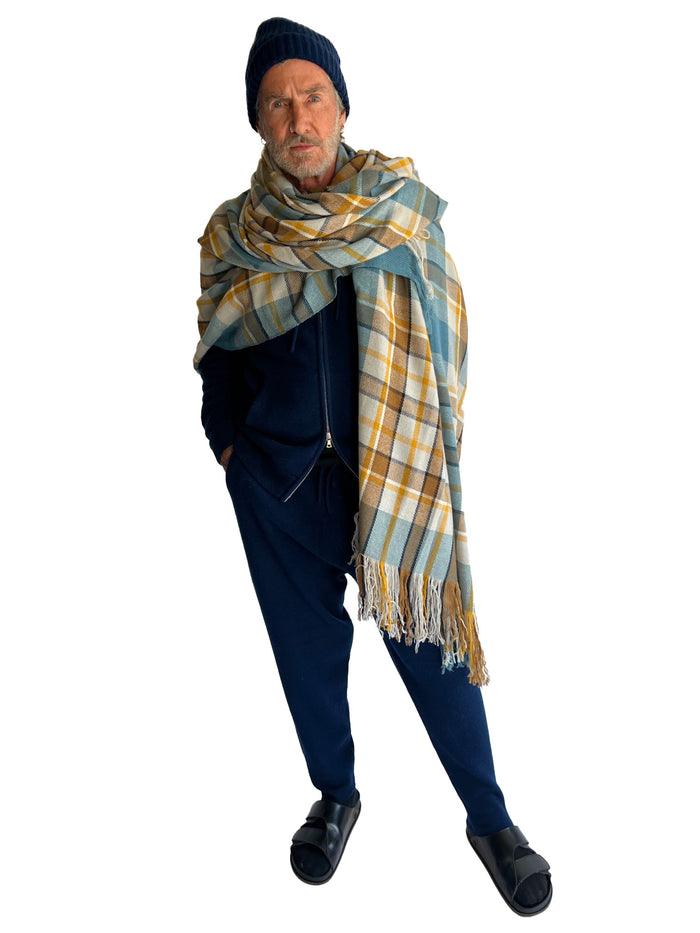 Denis Colomb Sapa Blanket White + Midnight Blue + Cumin + Light Grey + Camel + Blue Stone