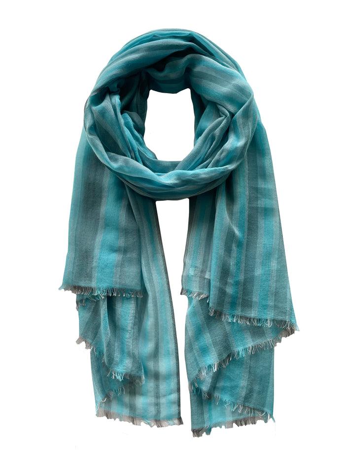 Denis Colomb Sayan Stripes Shawl Light Grey+Charcoal+Turquoise