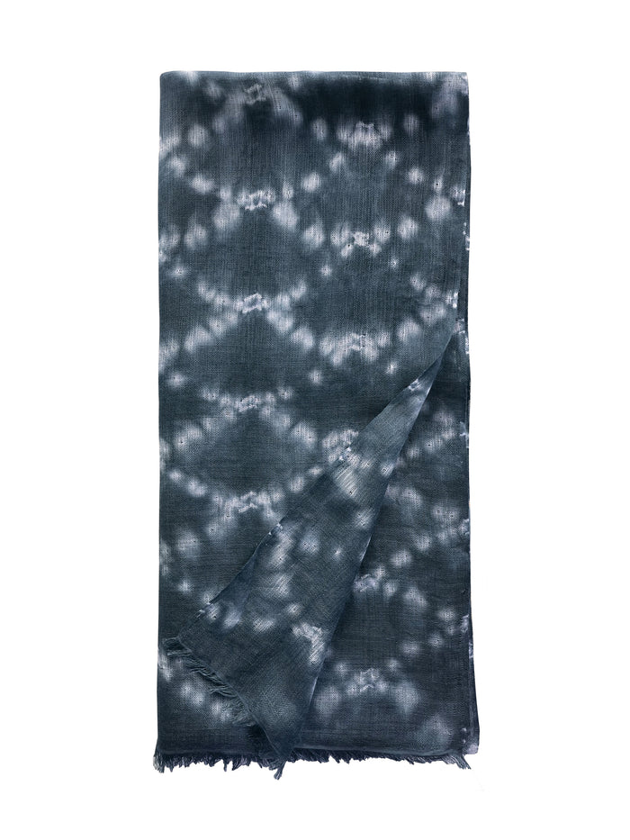 Denis Colomb Shibori Tie Dye Shawl White + Dark Slate