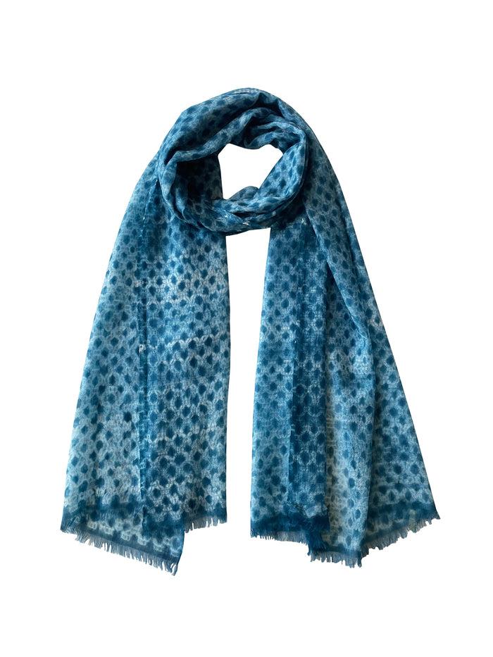 Denis Colomb Shibori Toosh Tie Dye Stole White + Brazilian Blue