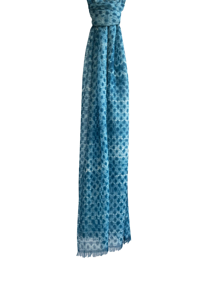 Denis Colomb Shibori Toosh Tie Dye Stole White + Brazilian Blue