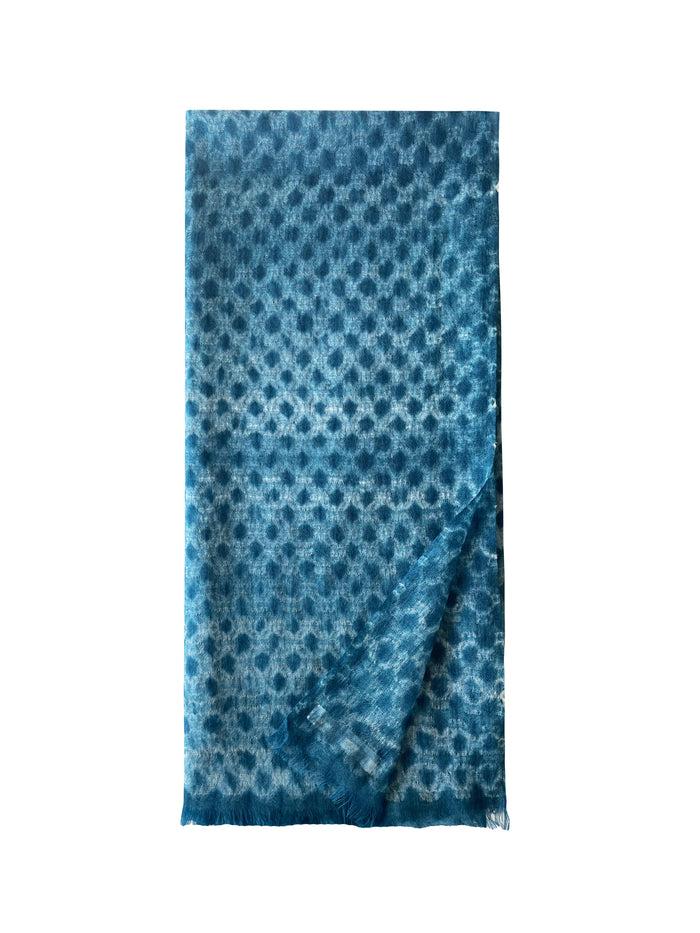denis colomb Shibori Toosh Tie Dye Stole White + Brazilian Blue