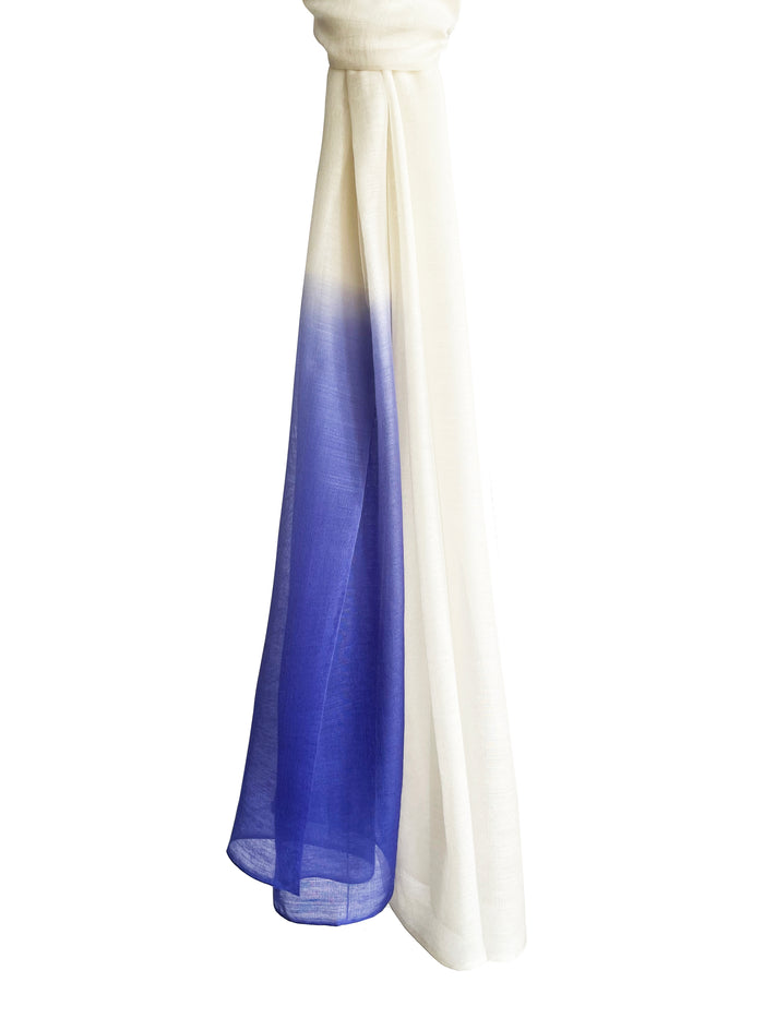 Denis Colomb Silky Cloud Ombre Shawl White+Blue Cobalt