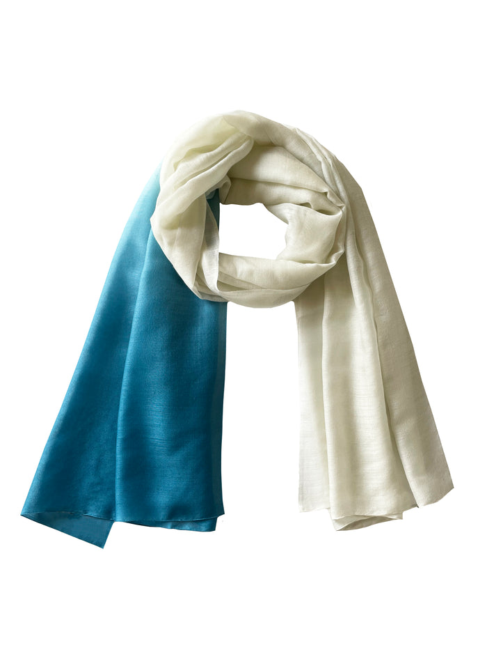 Denis Colomb Silky Cloud Ombre Shawl White+Indigo Green