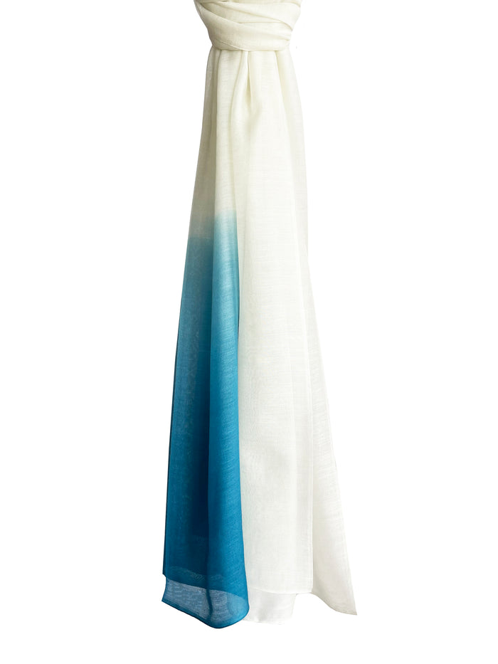 Denis Colomb Silky Cloud Ombre Shawl White+Indigo Green