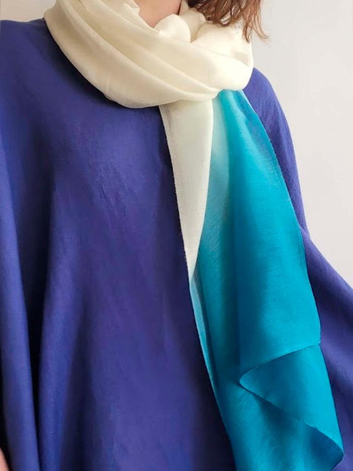 denis colomb Silky cloud Ombre Shawl White+Indigo Green