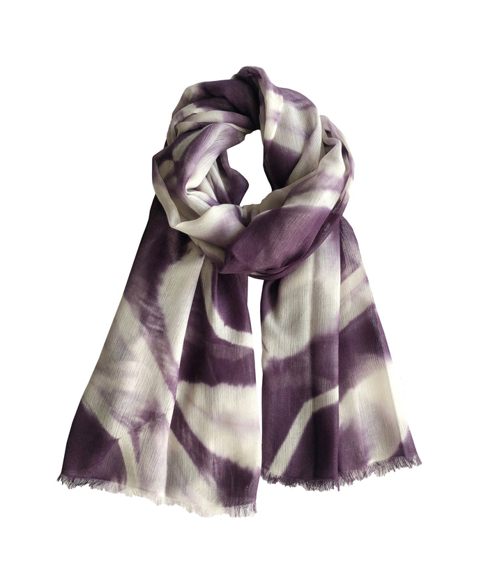 Denis Colomb Song Tie Dye Shawl White+Purple Plumeria