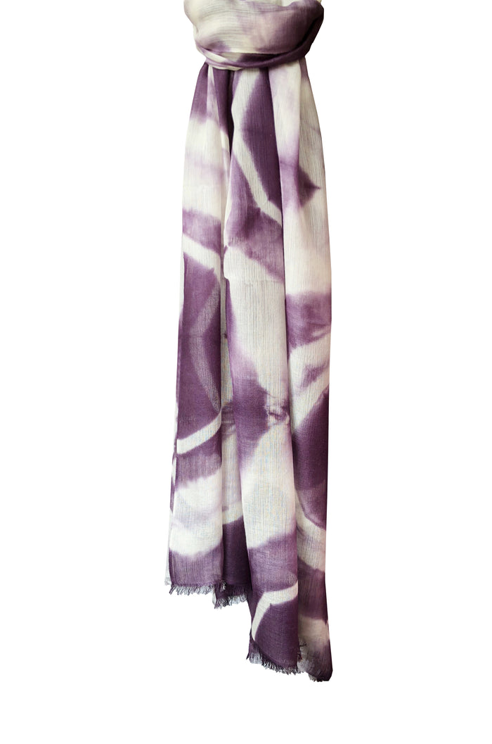 Denis Colomb Song Tie Dye Shawl White+Purple Plumeria