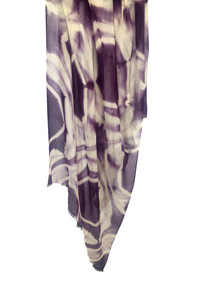 Denis Colomb Song Tie Dye Shawl White+Purple Plumeria